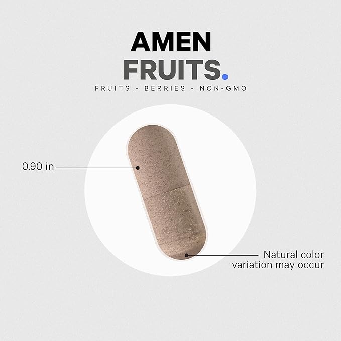 Amen Fruits, Daily Fruits Vitamins Supplements, Over 20 Whole Fruit Extracts - Raw Multivitamin, Berries, Antioxidant Polyphenols Superfood & Flavonoids - Tropical Fruits - Non-GMO - 90 Capsules