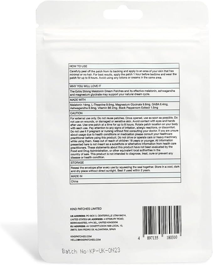 Melatonin Dream Patches Extra Strong - Sleep Patches - Sleep Aid with Ashwagandha and Magnesium for Rest - 14 Count
