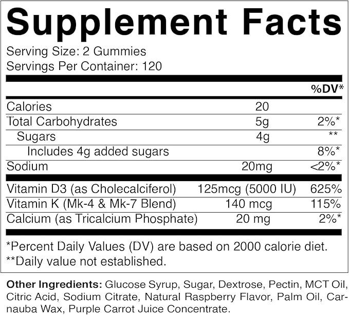 Vitamatic Vitamin D3 K2 with Calcium Gummies - 240 Count - Non-GMO, Gluten Free