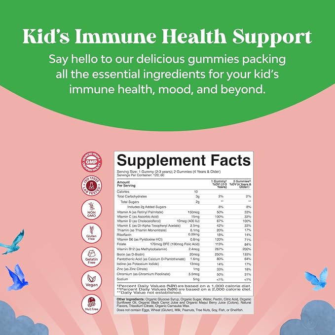 USDA Organic Kids Multivitamin Gummies - Vegan Organic Multivitamin for Kids 2+ with 14 Essential Vitamins and Minerals - Daily Gummy Multivitamins Vegan Nut Free & Non-GMO (120 Count)