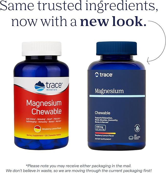 Trace Minerals | Magnesium Chewable Supplement for Adults and Kids | from Magnesium Glycinate and Citrate | Sugar Free | Raspberry Lemon | 120 ct, 30 Servings