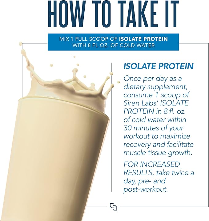 Siren Labs Isolate Premium Whey Protein Powder Keto Isolate and Hydrolysate with Amino Acids including Glutamine for Lean Muscle Growth and Recovery - Vanilla Ice Cream (30 Servings)