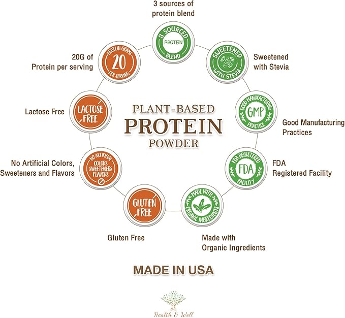 Health & Well Plant-Based Protein Powder, Contains Three Vegan proteins and Eight Different Super Fruits (Vanilla)