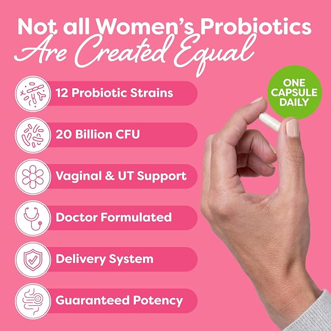 Probulin Womens Probiotic - Vaginal, UT, Gut & Immune Health with Lactobacillus Reuteri - 20 Billion CFU, 12 Probiotic Strains & Prebiotics - 30 Vegan, Gluten Free Capsules for Whole-Body Wellness
