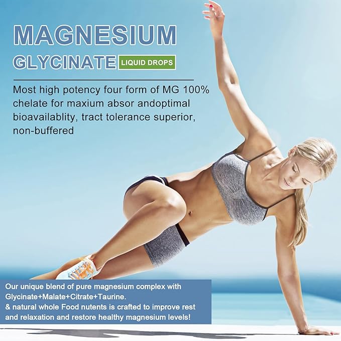 Magnesium Glycinate Liquid Drop - Triple Absorption Supplement to Support Nerves, Night, Heart, Muscles * -Sugar-Free with Potassium, L-Theanine, Sea Moss Vitamin B,C,D3, K2-1Pack