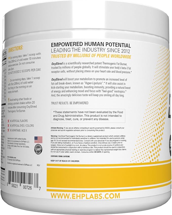 EHP Labs OxyShred Pre Workout Powder - Preworkout Powder with L Glutamine & Acetyl L Carnitine, Energy Boost Drink - Mango, 60 Servings