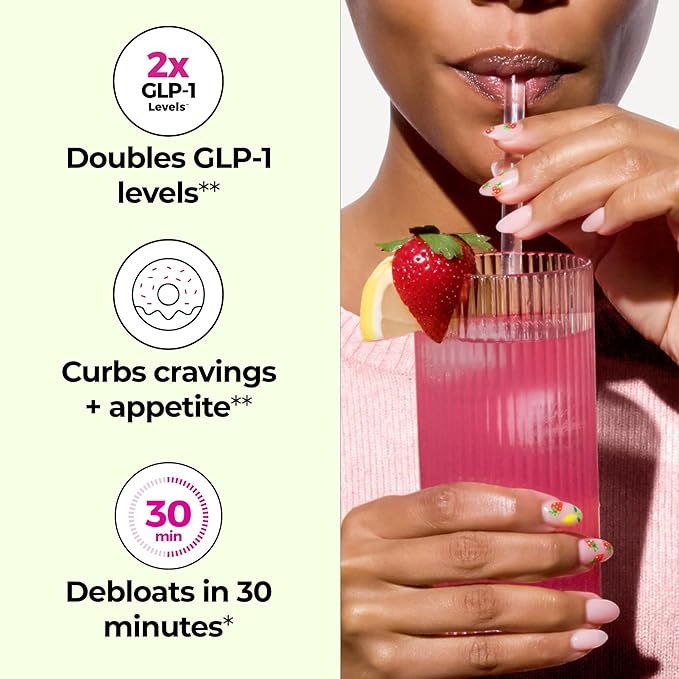 Flatter Me Fiber GLP-1 Booster – Prebiotic Fiber & Enzyme Supplement for Weight Support, Reduce Bloating, Double GLP-1 Levels, Digestive & Gut Health for Women & Men (10-GLP-1/20-Fiber Servings)