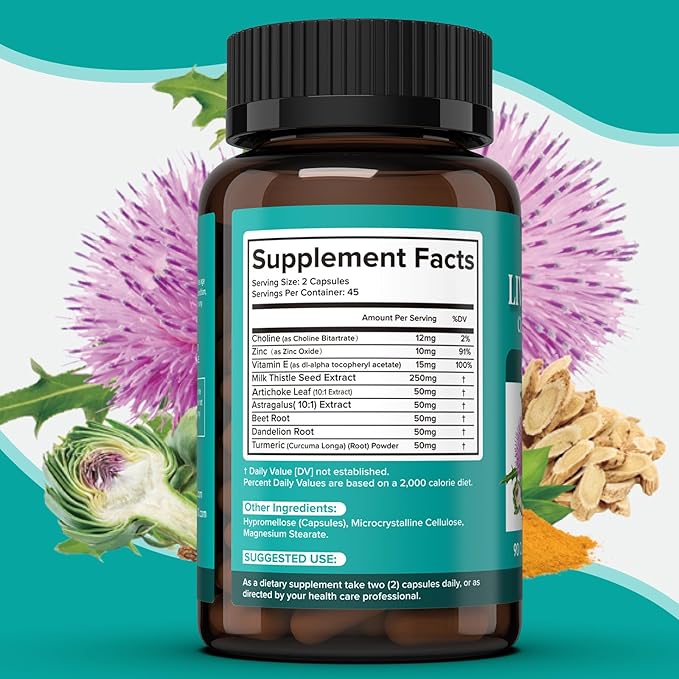 Milk Thistle Supplement - Liver Detox Cleanse Formula Herbal Liver Support with Milk Thistle, Dandelion Root, Artichoke, Turmeric, Astragalus for Liver Health, 90 Capsules