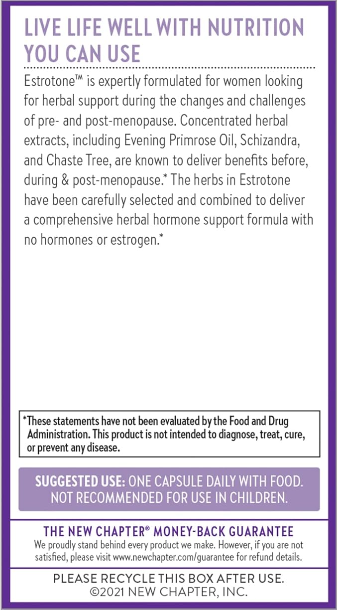 New Chapter Menopause Supplement - Estrotone Herbal Hormone-Balance Blend with Black Cohosh to Reduce Hot Flashes & Night Sweats - 30 ct Vegetarian Capsule