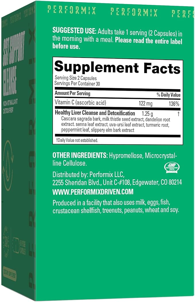 PERFORMIX SST Support Cleanse Non-Stimulant Liver Detox 60 Capsules - Made with Milk Thistle and Turmeric to Support Healthy Liver Function and Promotes Regularity