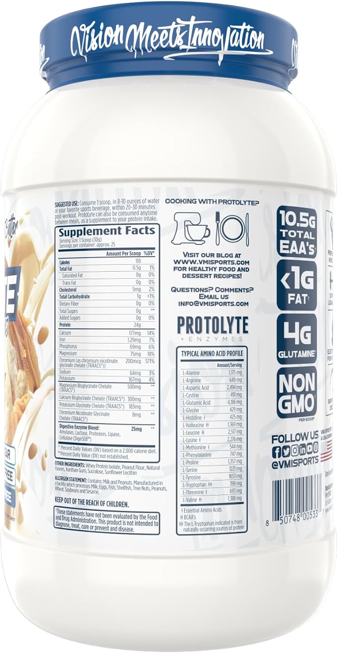 VMI Sports | ProtoLyte Whey Isolate Protein Powder | Low Calorie Whey Protein Powder for Weight Loss | Protein Powder for Muscle Gain | Digestive Enzymes | Non-GMO (Vanilla Peanut Butter, 1.6 Pounds)