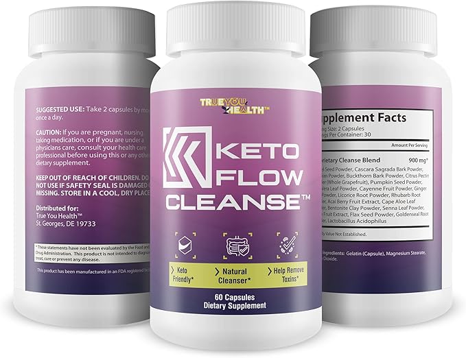 Keto Flow Cleanse - Natural Cleanse Aid - Support Waste & Toxin Elimination - Acai Cleanser Keto Pills with Probiotics - Keto Detox Colon Cleanser to Support Energy, Ketosis, & Digestive Health