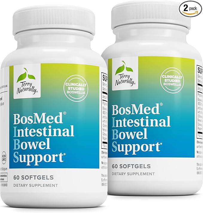 Terry Naturally BosMed Intestinal Bowel Support - Digestive & Intestinal Support Supplement - Gut Health Support with Coriander, Fennel, Carraway & Peppermint - 60 Softgels (Pack of 2)