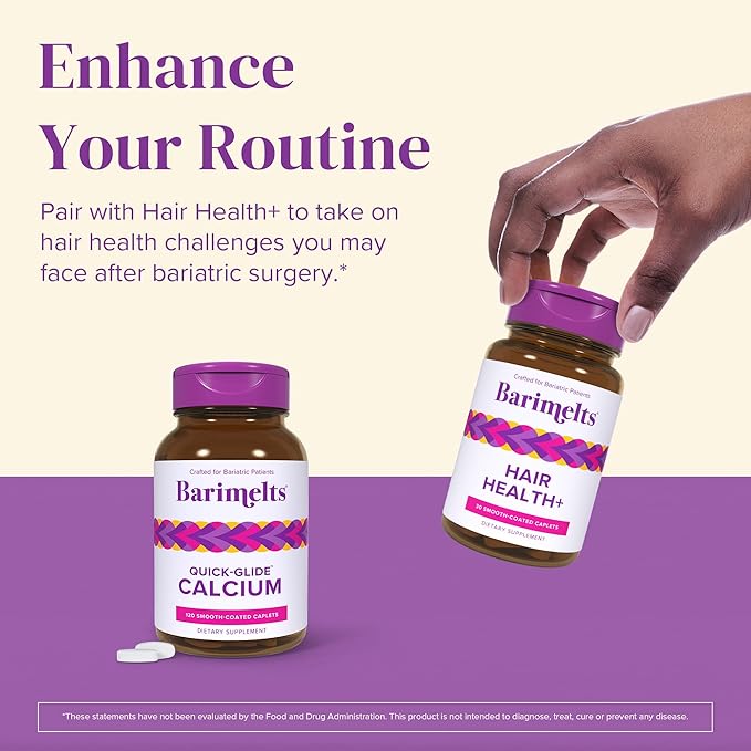 Barimelts Quick-Glide™ Calcium - 120 Smooth-Coated Caplets (1-Month Supply) - Bariatric Calcium Supplements for Women Support Bone Health After Bariatric Surgery