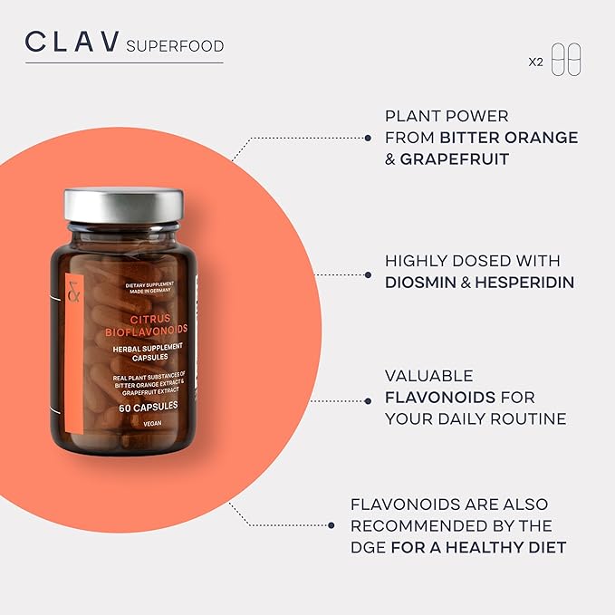 Citrus Bioflavonoids - Vegan Flavonoids Supplements Made from Bitter Orange and Grapefruit Extract - Antioxidant & Immune Support - 60 Capsules - Made in Germany