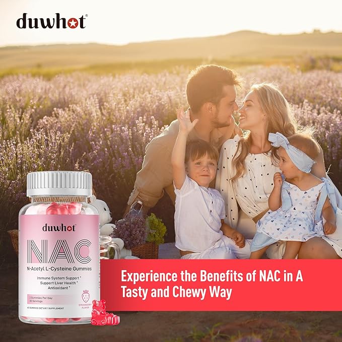 NAC Gummies 600mg, N Acetyl Cysteine Supplement NAC Chewable for Antioxidants & Immune Support, Lung & Liver Health, Natural Strawberry Flavor, 60ct