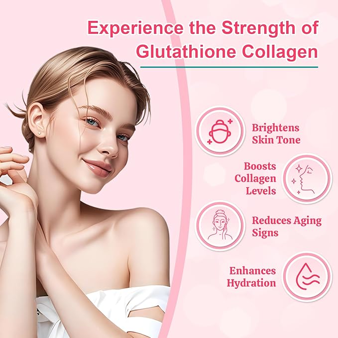 Glutathione Collagen Gummies, Skin Brightening & Anti-Aging, Supports Hair, Skin & Nail Health, Glutathione Supplement for Women, Strawberry Flavor, 60 Count