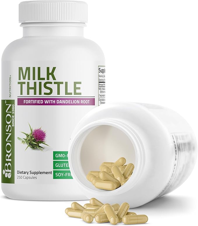 Bronson Milk Thistle Silymarin Marianum & Dandelion Root Liver Health Support, Antioxidant Support, Detox, 360 Capsules