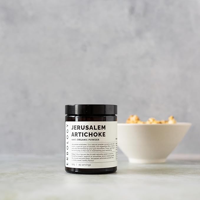 Erbology Organic Jerusalem Artichoke Powder 3.2 oz - 45 Servings - Sunchoke - 50% Prebiotic Inulin Fiber - Supports Gut Health and Promotes Diverse Microbiome - Feed Good Bacteria - Gluten-Free