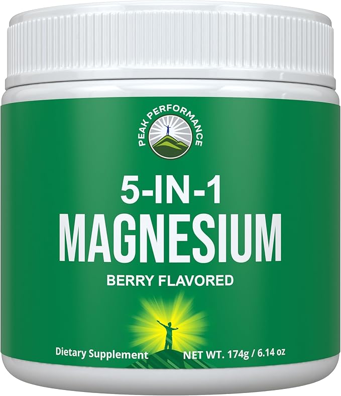 5-in-1 Magnesium Powder Drink for Women & Men. Magnesium Glycinate + Citrate + Malate + Chelate + Taurate. Great Tasting Vegan Supplement for Muscle Relaxation, Sleep, Cramps. Berry Flavor