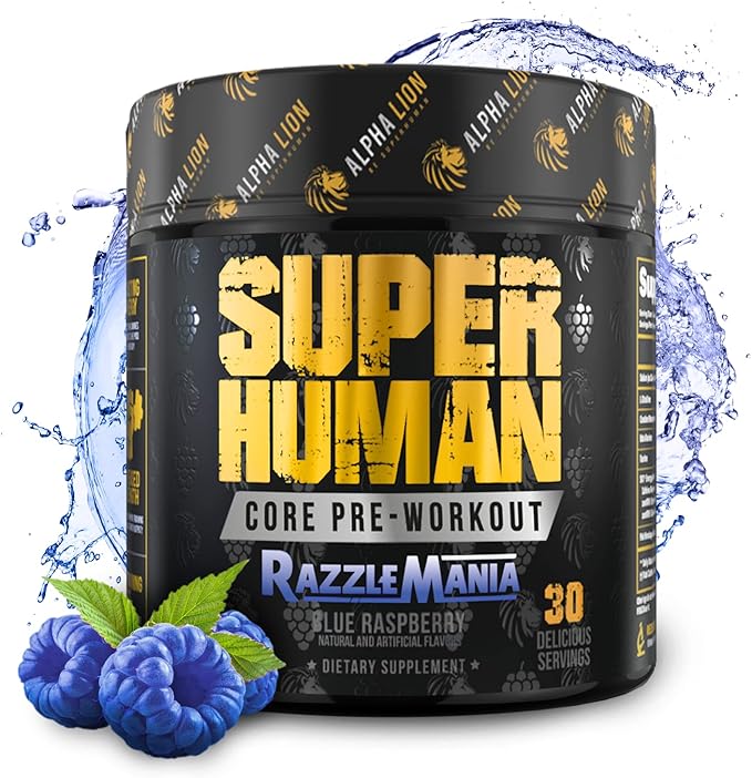ALPHA LION Core Pre Workout w/Creatine for Performance, Beta Alanine for Muscle, Powder, L-Citrulline for Pump & Tri-Source Caffeine for Sustained Energy (30 Servings, Blue Raspberry Flavor
