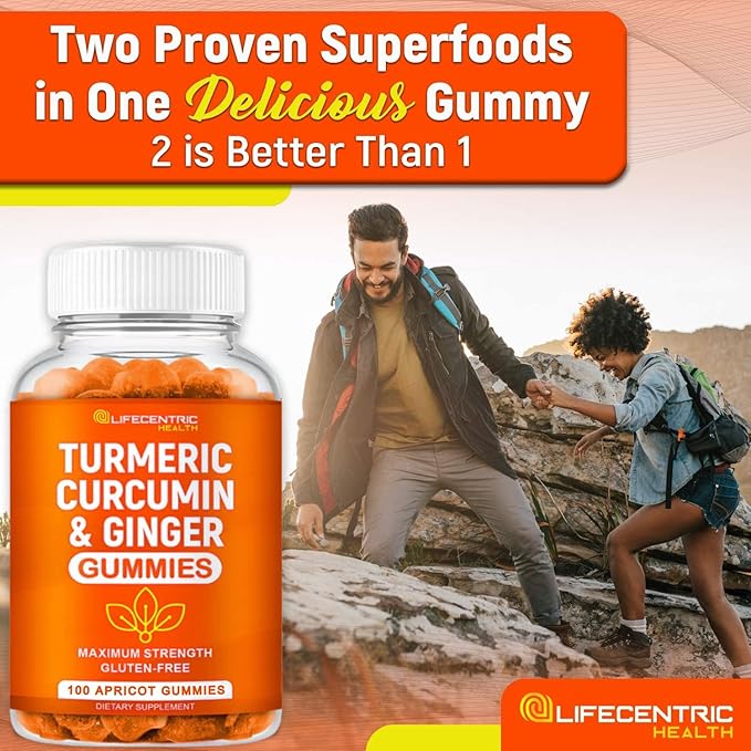 Turmeric Gummies for Adults and Kids | Max Strength Turmeric and Ginger Supplement | Vegan Organic Natural Turmeric Curcumin Gummies for Overall Health | Best Curcumin Supplement with Ginger