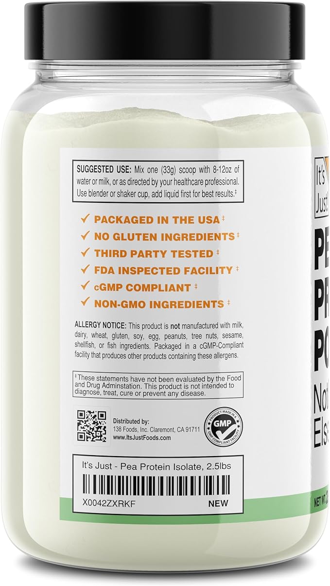 It's Just! - 100% Pea Protein, Vegan Plant Based, Grown in Canada, Premium Quality, Smooth Texture, Gluten Free, Keto Friendly (2.5 Pound, Unflavored)