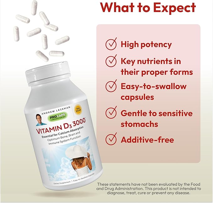 ANDREW LESSMAN Vitamin D3 3000 IU 720 Capsules - High Potency, Essential for Calcium Absorption, Supports Bone Health, Healthy Muscle Function, Immune System, More. Small Easy to Swallow Capsules