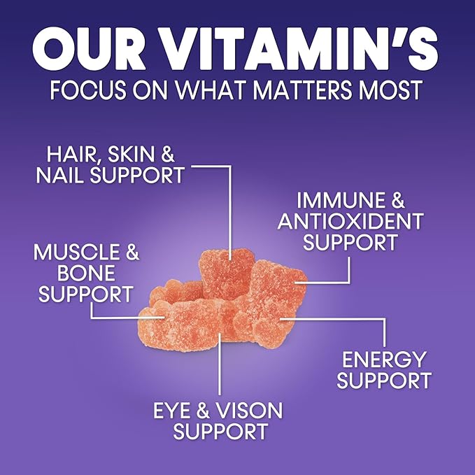 Multivitamin Gummies for Adults with 13 Vitamins and Minerals, Daily Gummy Vitamin for Women & Men, Immune Health Support Supplement with Vitamins A, C, D, E, B-6, B-12, Zinc, Berry - 120 Gummies