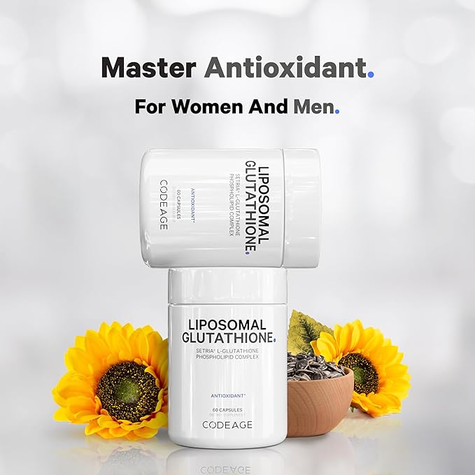 Codeage Liposomal Glutathione Supplement - Pure Reduced Setria L-Glutathione, Liposomal Delivery, Phospholipid Complex - Encapsulated Glutathione Powder Pills - Vegan, Non-GMO - 60 Capsules