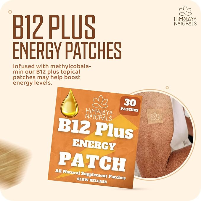 B12 Plus Energy Patches - Methylcobalamin B12-30-Day Supply for Energy Boost, Enhanced Stamina & Quick Recovery - B12 for Daily Vitality