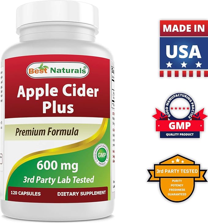 Best Naturals Apple Cider Vinegar Plus 600 Mg 120 Capsules - Vinegar Capsules for Healthier Digestion, Cleanse Body Naturally (Pack of 2)