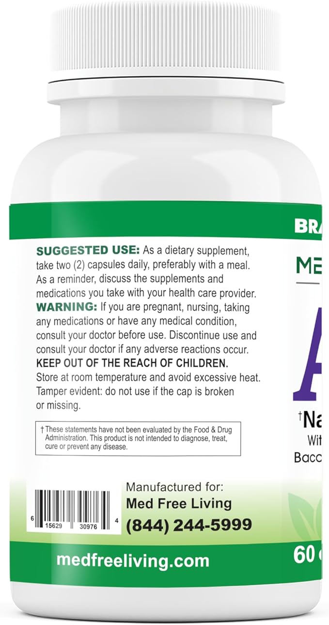Axis Natural Nootropic Supplement with Curcumin C3 Complex, Bacopin, and Lion's Mane Extract - Brain & Gut Health Support, Focus, Energy, Stress Relief - 60 Capsules, All-Natural, Med Free Living (1)