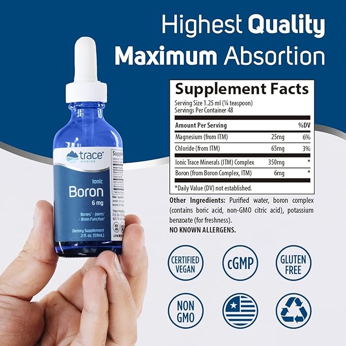 Trace Minerals Ionic Boron - Brain & Bone Support Supplement - Liquid Supplement with Magnesium Aids Healthy Joints & Muscles - Formula Supports Nerve Health & Function - 2 fl oz (About 48 Servings)
