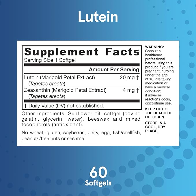 Jarrow Formulas Lutein 20 mg With Zeaxanthin, Dietary Supplement for Visual Function and Macular Health Support, 60 Softgels, 60 Day Supply