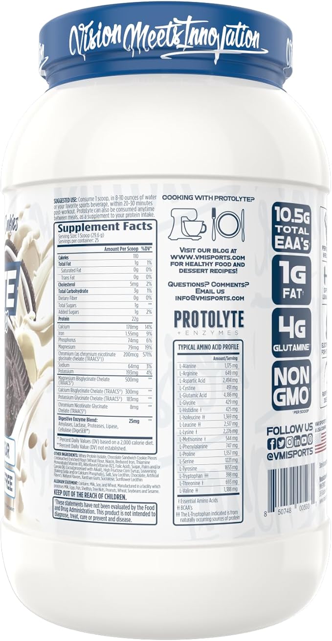 VMI Sports | ProtoLyte Whey Isolate Protein Powder | Low Calorie Whey Protein Powder for Weight Loss | Protein Powder for Muscle Gain | Digestive Enzymes | Non-GMO (Milk and Cookies, 1.6 Pounds)