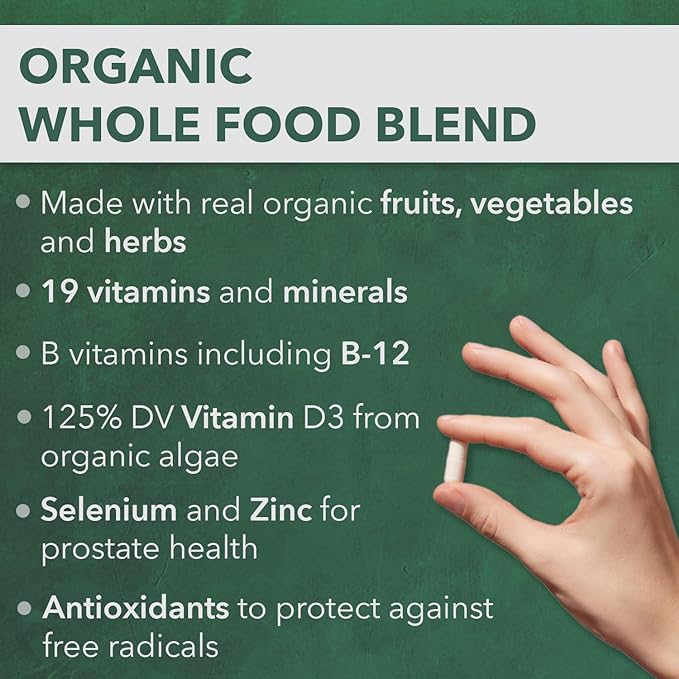 PlantFusion Organic Multivitamin for Men - One Daily Whole Food Blend Men's Multivitamin - Vegan, Non-GMO, Gluten Free & Dairy Free - 30 Tablets (1 Month Supply)