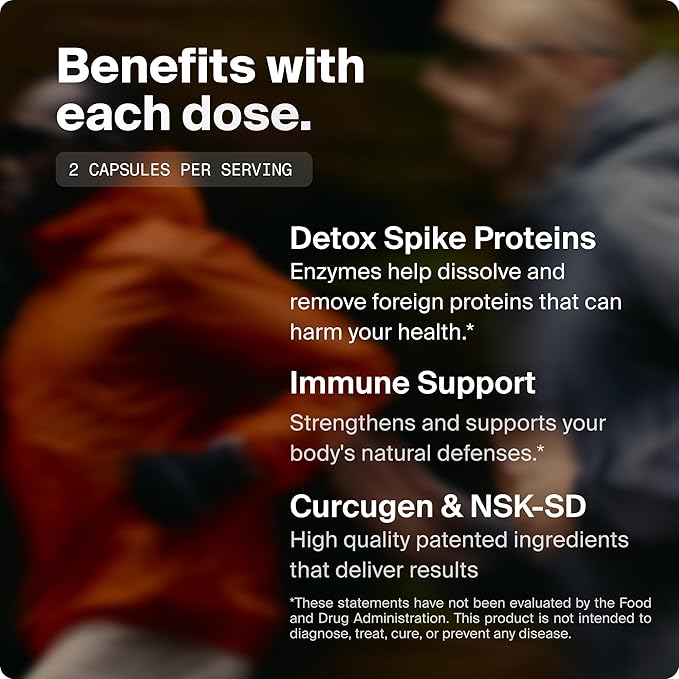 Spike Detox Supplement with Branded Nattokinase (NSK-SD), Bromelain, Branded Curcumin 500mg (Curcugen), and Molecular Hydrogen - Potent Foreign Protein Cleanse