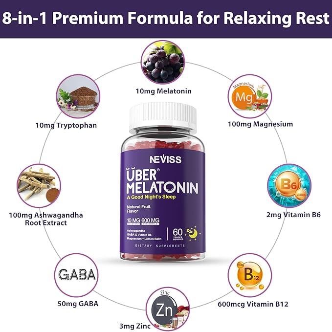 2 Pack Melatonin Gummies 10mg 20mg for Adults, Extra Strength with L-theanine, Tryptophan, B6, B12, Ashwagandha, Magnesium, GABA & Lemon Balm Extract, Supports Health Circadian Rhythm & Nervous System