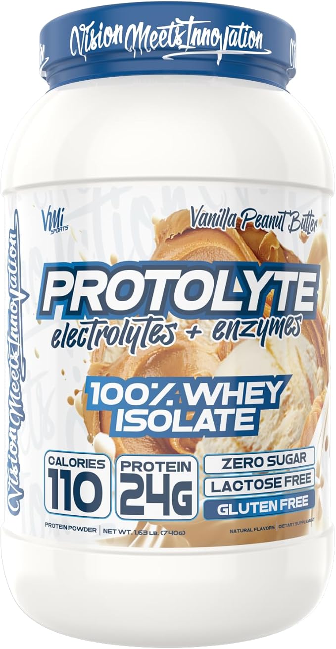 VMI Sports | ProtoLyte Whey Isolate Protein Powder | Low Calorie Whey Protein Powder for Weight Loss | Protein Powder for Muscle Gain | Digestive Enzymes | Non-GMO (Vanilla Peanut Butter, 1.6 Pounds)