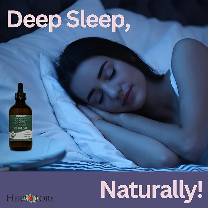 Herb Lore Organic Goodnight Tincture - Liquid Sleep Aid Drops with Valerian Root & Passion Flower Extract for Adults & Kids - Melatonin Free Herbal Sleep Supplement - 4 fl oz