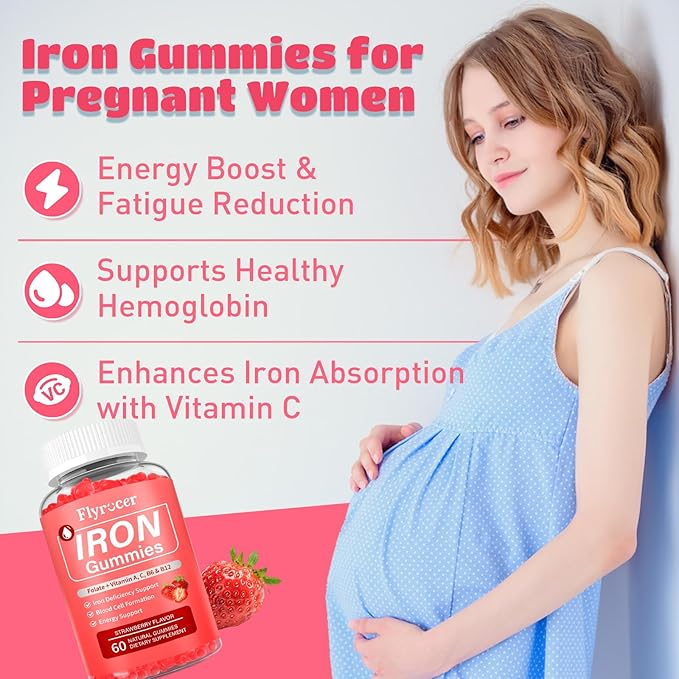 2 Pack Iron Gummies for Men and Women, Energize, Combat Fatigue, Support Anemia Recovery. Packed with Iron, Folate, Vitamin C, in Vegan Strawberry Flavor, 120 Gummies