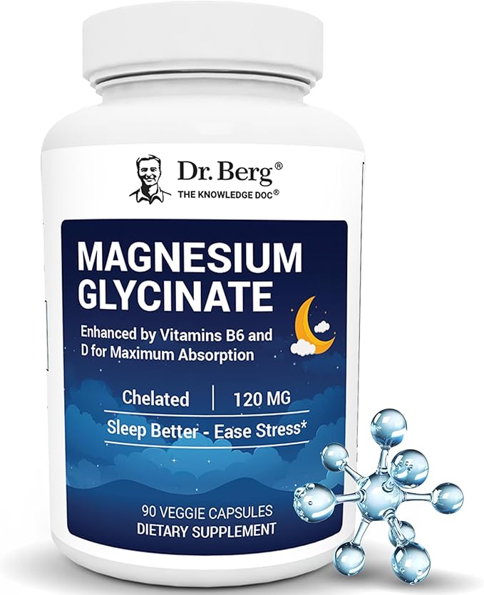 Dr. Berg Magnesium Glycinate with Vitamin D, B6 & Zinc for Stress Relief, Calm, Relaxation, & Good Sleep* - 120 mg Per Magnesium Bisglycinate Capsule - Chelated Magnesium Glycinate - 90 Caps
