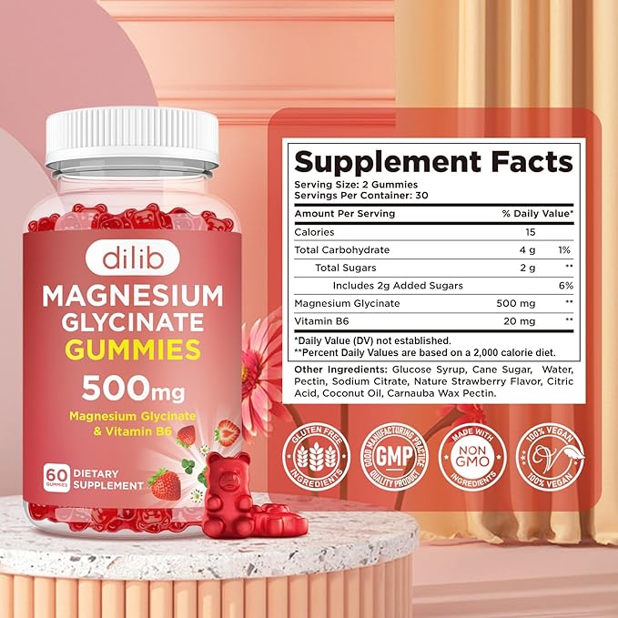 Magnesium Glycinate Gummies 500mg for Adults & Kids Magnesium Supplement with Vitamin B6-Natural Calm Gummies-Calm Mood, Muscle & Sleep Support-Strawberry Flavor, 120 Gummies