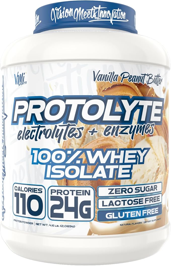 VMI Sports | ProtoLyte Whey Isolate Protein Powder | Low Calorie Whey Protein Powder for Weight Loss | Protein Powder for Muscle Gain | Digestive Enzymes | Non-GMO (Vanilla Peanut Butter, 4.6 Pounds)