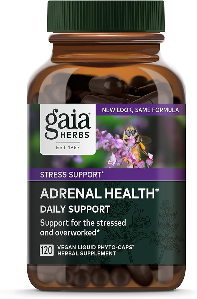 Gaia Herbs Adrenal Health Daily Support - with Ashwagandha, Holy Basil & Schisandra - Herbal Supplement to Help Maintain Healthy Energy & Stress Levels - 120 Vegan Liquid Phyto-Capsules (120 Count)