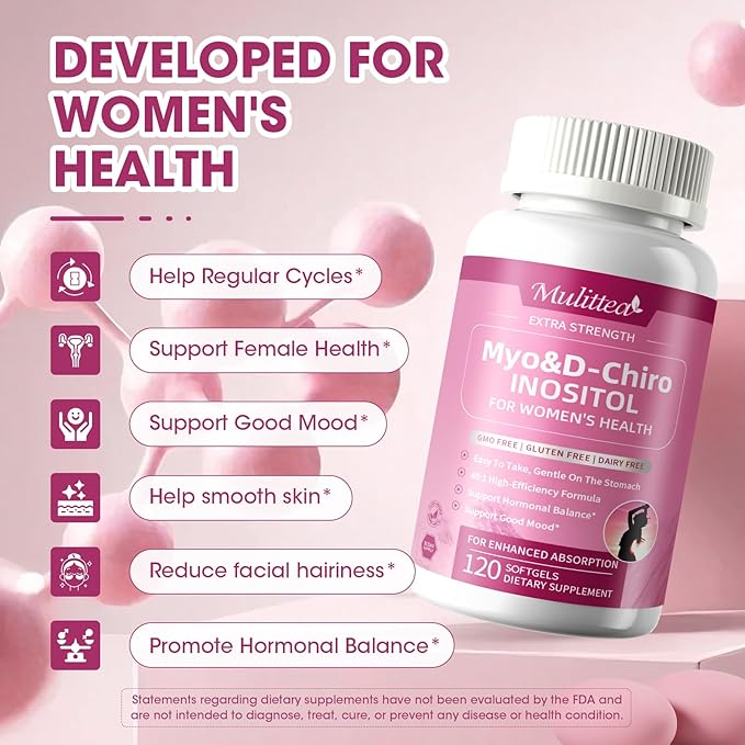 Liposomal Myo-Inositol & D-Chiro Inositol Supplement for Women - 40:1 Ratio Plus Omega-3 - Hormone Balance, Support Ovarian, Help Menstrual Cycles & Mood - Vegan 120 Softgels