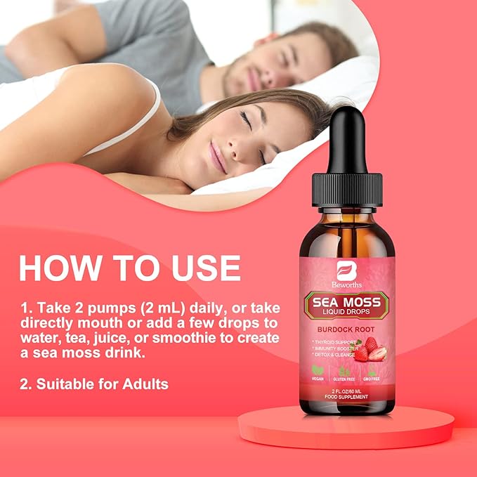 Sea Moss Liquid Drops - Organic Irish Sea Moss Gel with Spirulina, Bladderwrack, Burdock Root, Seamoss Gel Supplement for Immune, Joint, Detox Cleanse & Digestion Support - 2 Fl Oz, Vegan