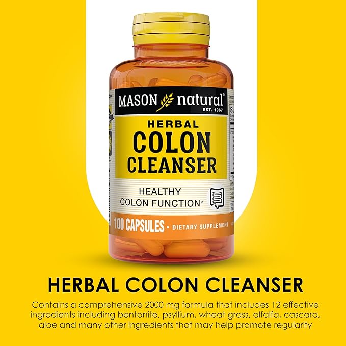 MASON NATURAL Herbal Colon Cleanser, 300 Day Supply, Dietary Supplement Supports Digestive Health with Soluble Fibers, Probiotics & Herbs, 3 Pack