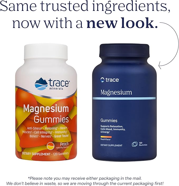 Trace Minerals Magnesium 84mg - Chewable Magnesium Supplement for Bone & Heart Health Support - Immune System Support - Aids Relaxation & Healthy Sleep - Peach, 120 Gummies (120 Servings)